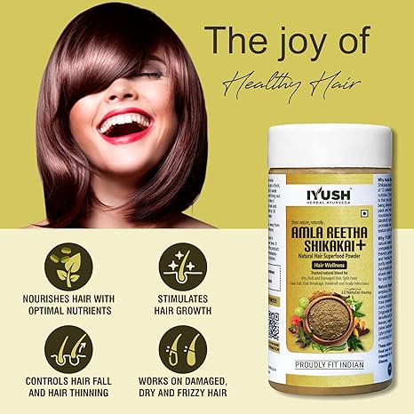 Iyush Herbal Ayurveda Amla Reetha Shikakai 13 Herbs In One Hair Pack Each - 100 gms (Pack of 2)