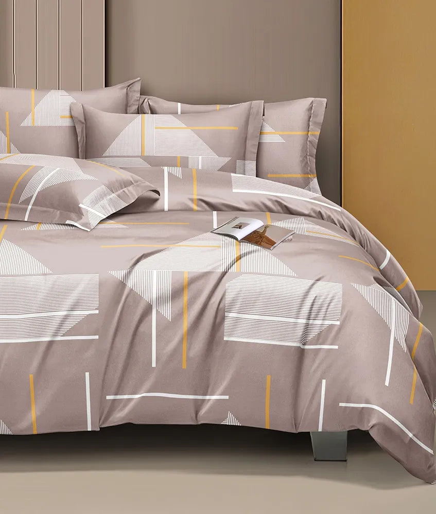 The Home Style Supersoft Cotton King Size Printed Flat Double Bedsheet wih 2 Pillow Cover 400 TC Sand Stone Colour