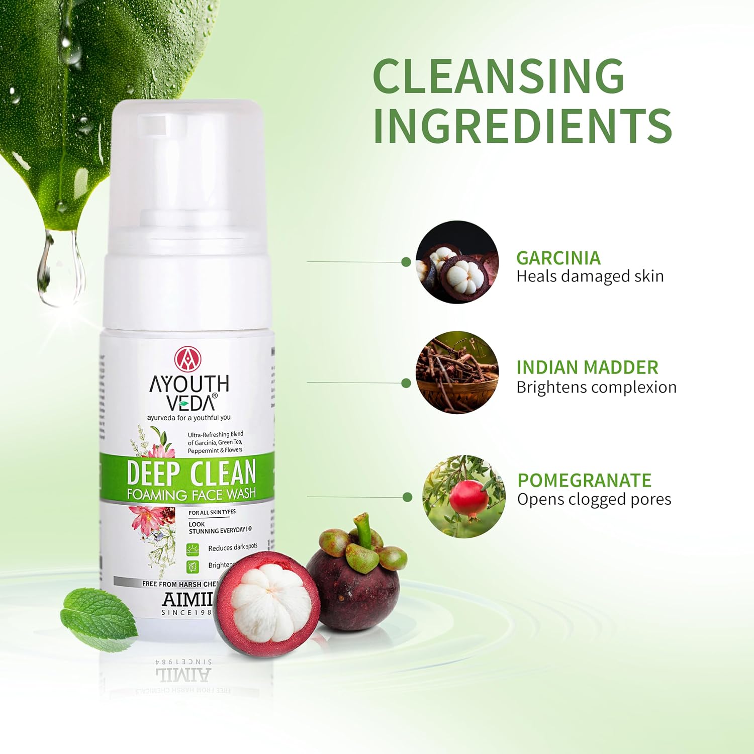 Ayouthveda Deep Clean Foaming Face Wash for Men & Women | Helps Reduce Pigmentation & Dark Spots | Gently Purifies Pores & Brightens Skin | With Indian Madder, Garcinia & Pomegranate | 100ml (Pack of 1)