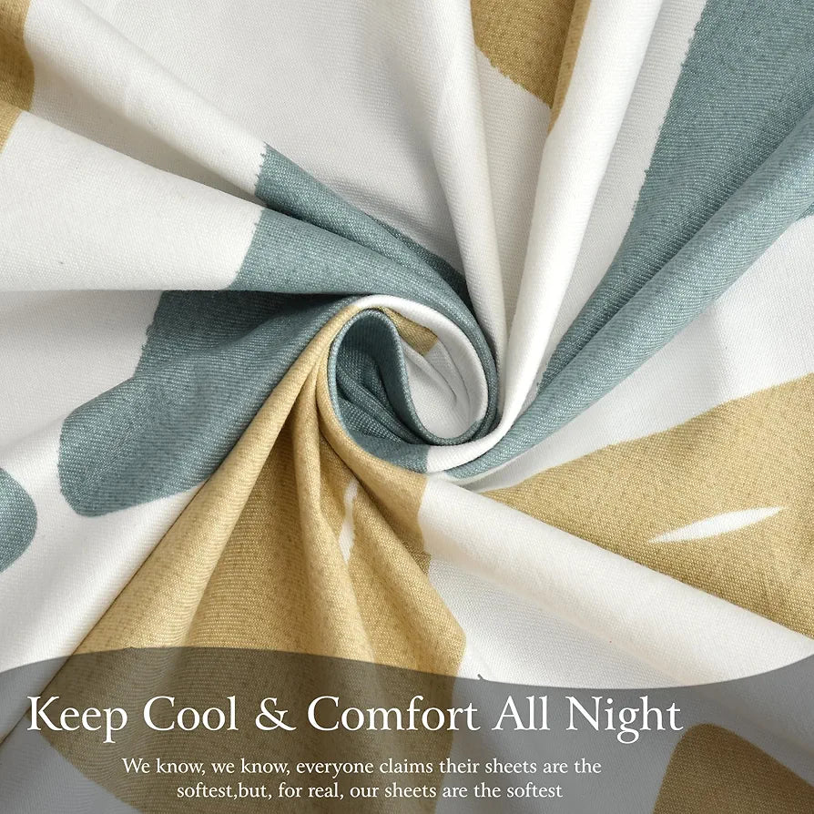 Fresh From Loom 240 TC Microfiber Cotton Queen Size Bedsheet for Double Bed with 2 Pillow Cover Blue Beige