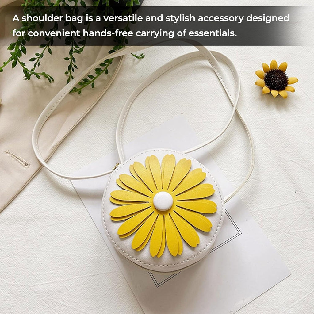 BEMBIKA Kids Sling Bag – Trendy Mini Crossbody Sling Backpack for Boys & Girls, Colorful PU Shoulder Bag -(3–6 Years | White Flower Design)