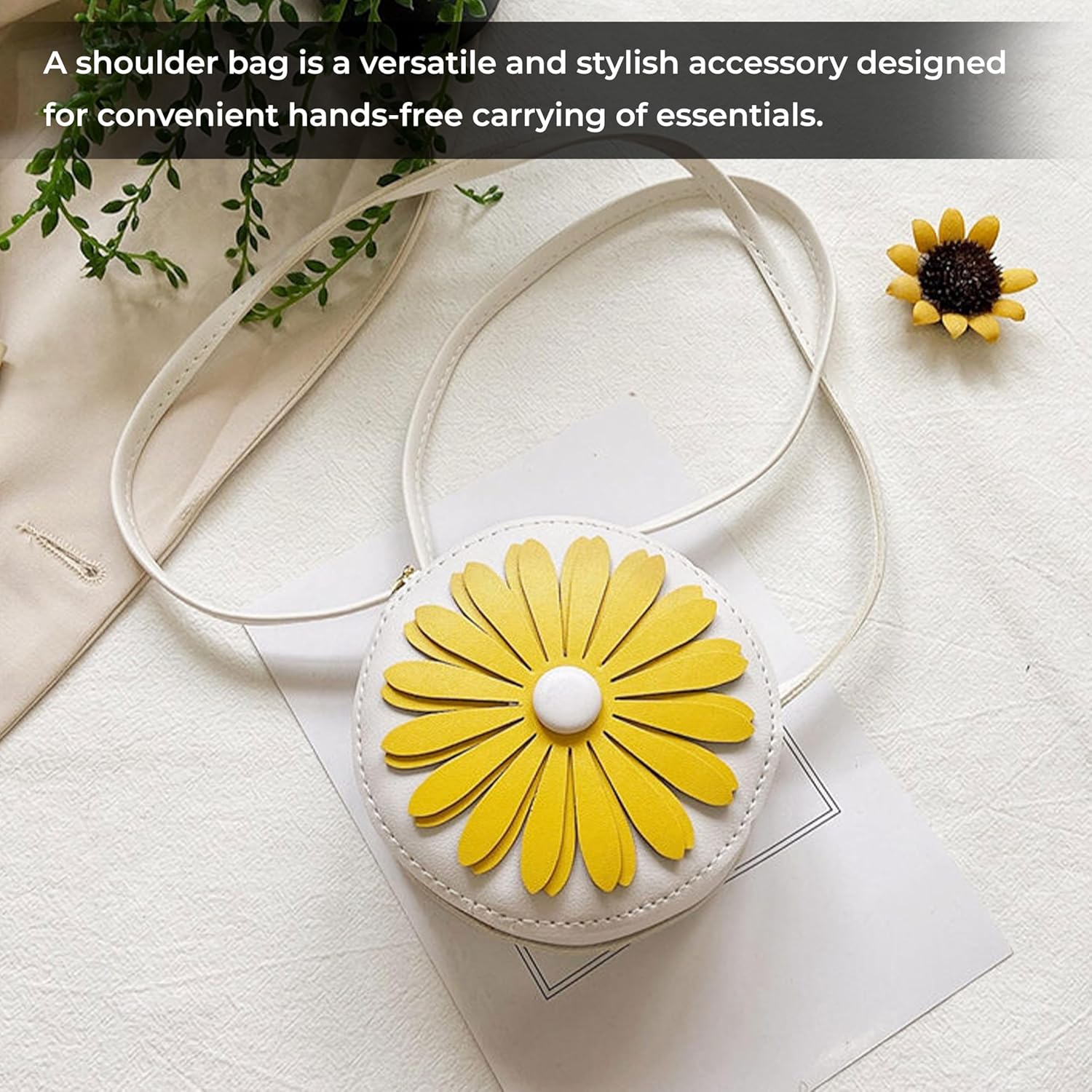 BEMBIKA Kids Sling Bag – Trendy Mini Crossbody Sling Backpack for Boys & Girls, Colorful PU Shoulder Bag -(3–6 Years | White Flower Design)