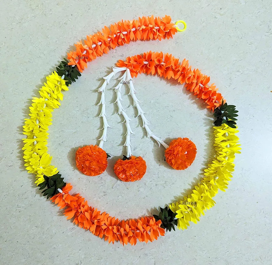 Afarza Artificial Flower Garland Toran for Door Entrance Home Decoration Hanging orange yellow 4pieces