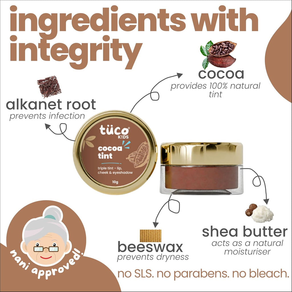 Tuco® Kids Lip & Cheek Tint for Makeup | Made With Cocoa, Beeswax, Shea Butter, Alkanet Roots | Ages 2-5, 5-10, 10-15 Years | Paraben, Sulphate, Alcohol & Mineral Oil Free | Safe for Girls | 10 gm
