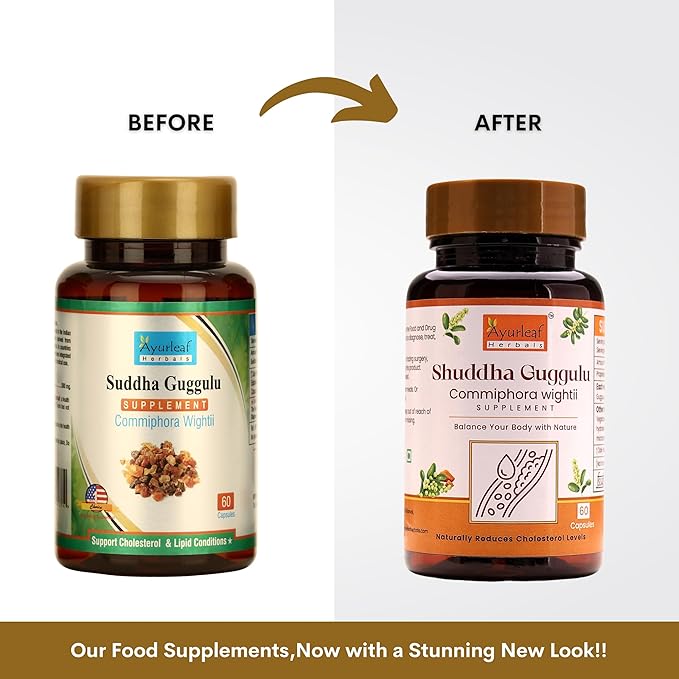 Ayurleaf Herbals Pure Ayurvedic Shuddha Guggulu Capsules | 60 Caps | Pack of 2