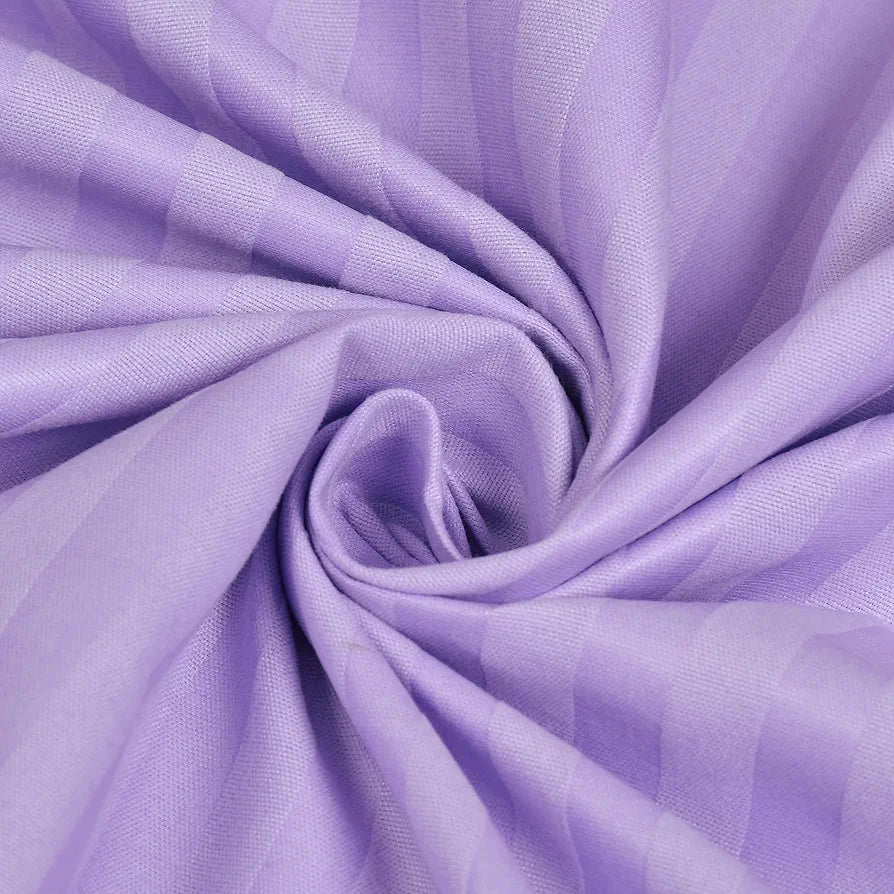 Homefab India 160 TC Stripe Cotton Feel Glace Cotton Elastic Fitted King Size Double Bed Bedsheet with 2 Pillow Covers Fits Upto 6 inches Mattress Purple