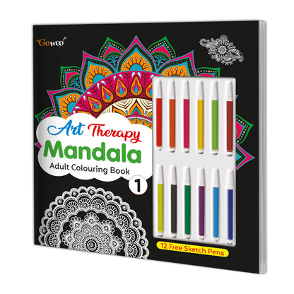 Art Therapy Mandala Adult Colouring Book 1: Mandala Colouring Book, Adult Coloring Book Kit With 12 Sketch Pens, Fun For Adults, Relaxing Coloring Workbook