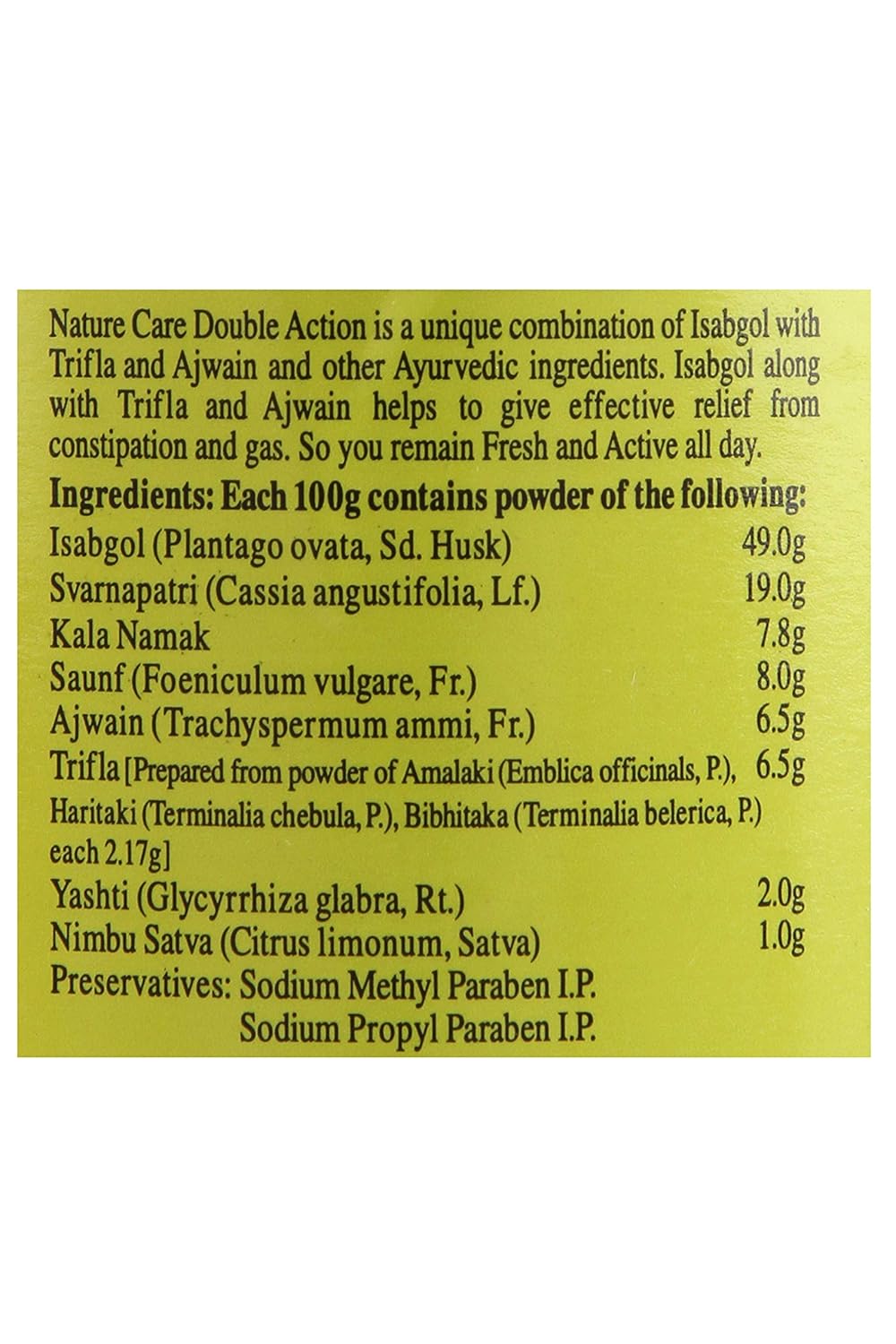 Dabur Nature Care Isabgol Double Action Trifala And Ajwain, Effective Relief From Constipation And Gas - 100 Gm