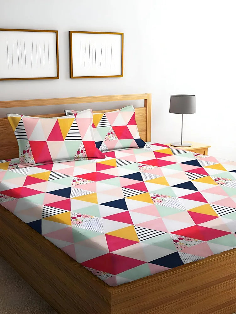 Starnstyle Polycotton 220 TC Floral Printed King Size Double Bedsheet with 2 Pillow Covers Tuetst