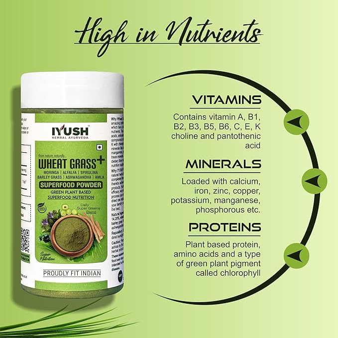 Iyush Herbal Ayurveda Organic Wheat Grass Plus Amla Multivitamin Each - 100 gms (Pack of 2)