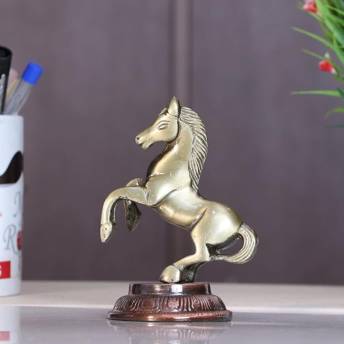 KridayKraft Metal Jumping Horse Statue for Wealth, Income, Shining and Bright Future Grey