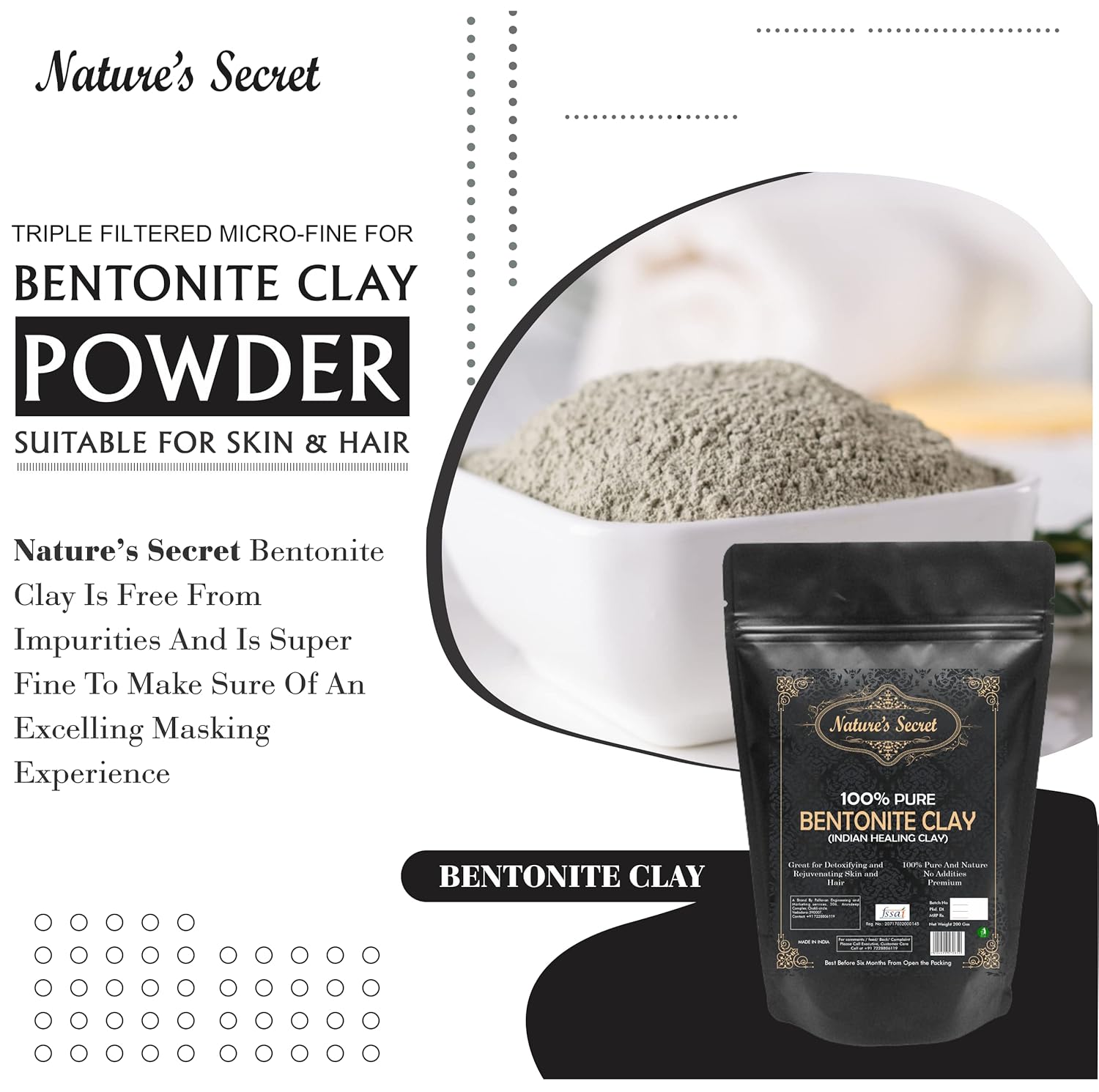 Nature's Secret Bentonite Clay Powder Organic for Clay Mask Detox, Brown, 250 g