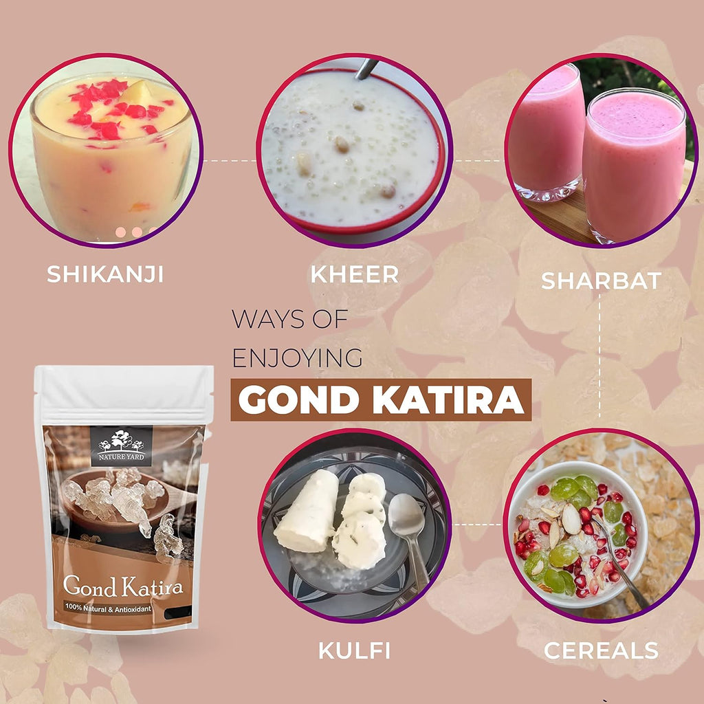 NATURE YARD Gond Katira Pure Organic (almond gum) tragacanth Crystals - 100% Natural Superfood with Cooling Properties | Almond Gum | Badam Pisni | Chahar Gond (100 Gm)