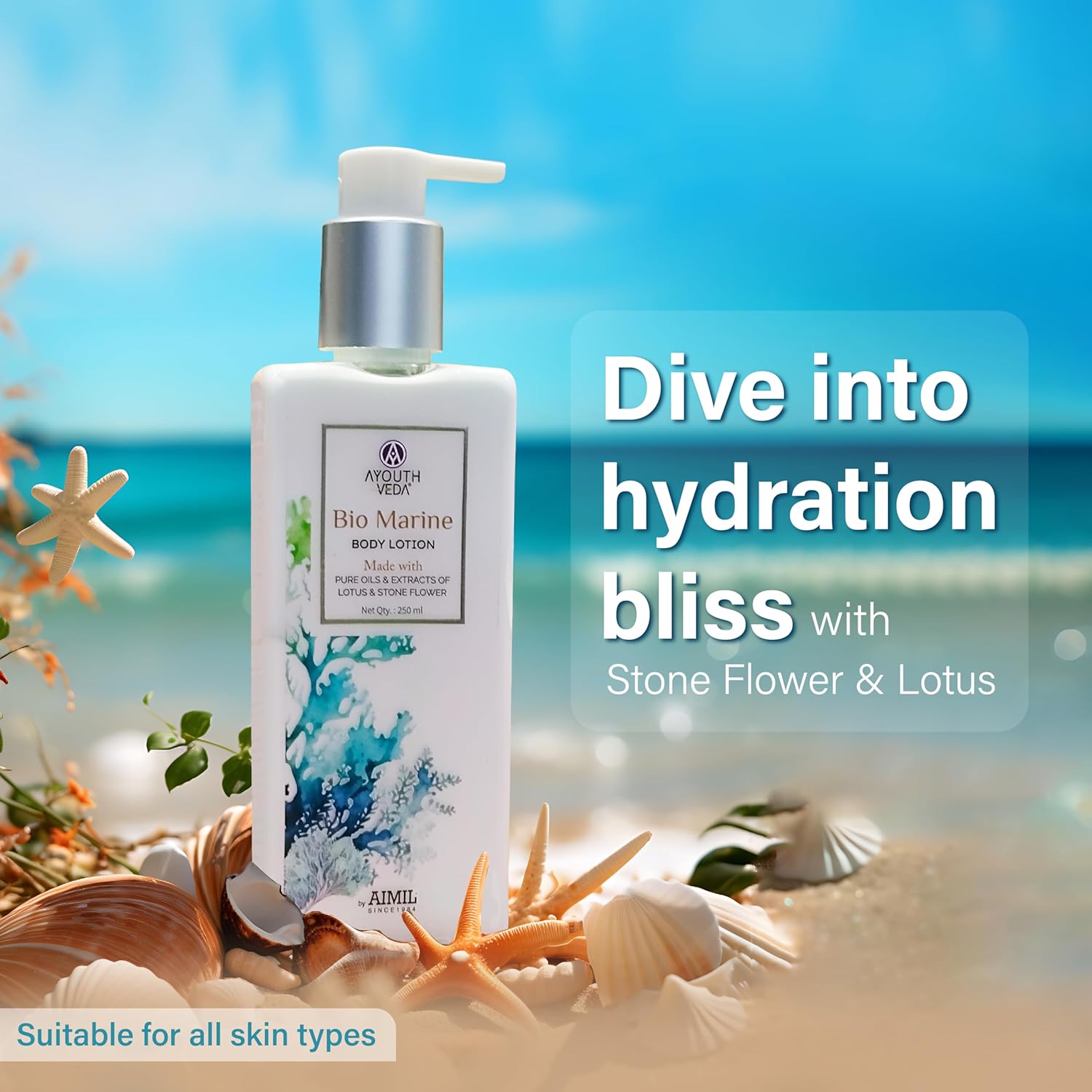 Ayouthveda Bio Marine Body Lotion with Lotus & Stone Flower, Deeply Hydrating, Non-Greasy Formula, Natural & Ayurvedic, 250ml