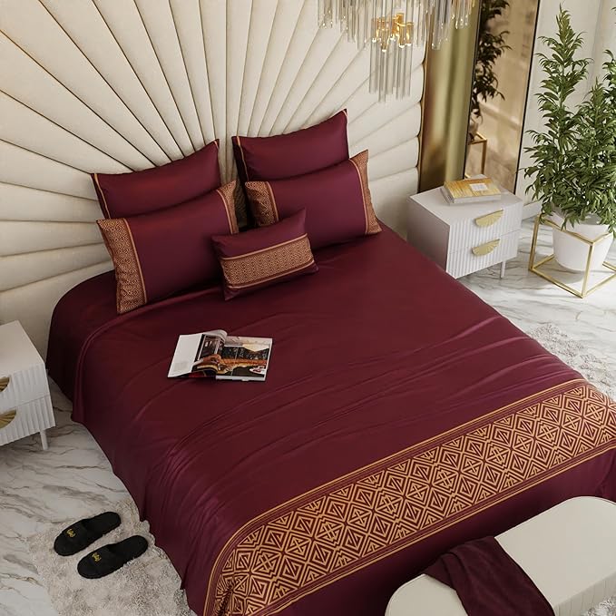 Stoa Paris Crown of Versailles 6 Piece Bedsheet Set Colour Majesty Merlot Wine