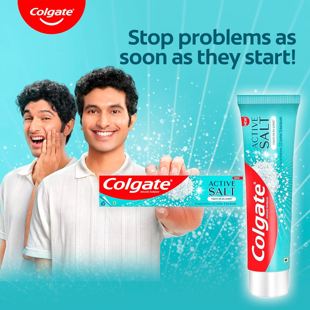 Colgate Active Salt Toothpaste, Daily Germ Protection, Pack Of 100G, Oral Care, Colgate Toothpaste With Salt And Mint, Healthy Gums & Teeth, Toothpaste That Fights Germs & Eliminates Bad Breath