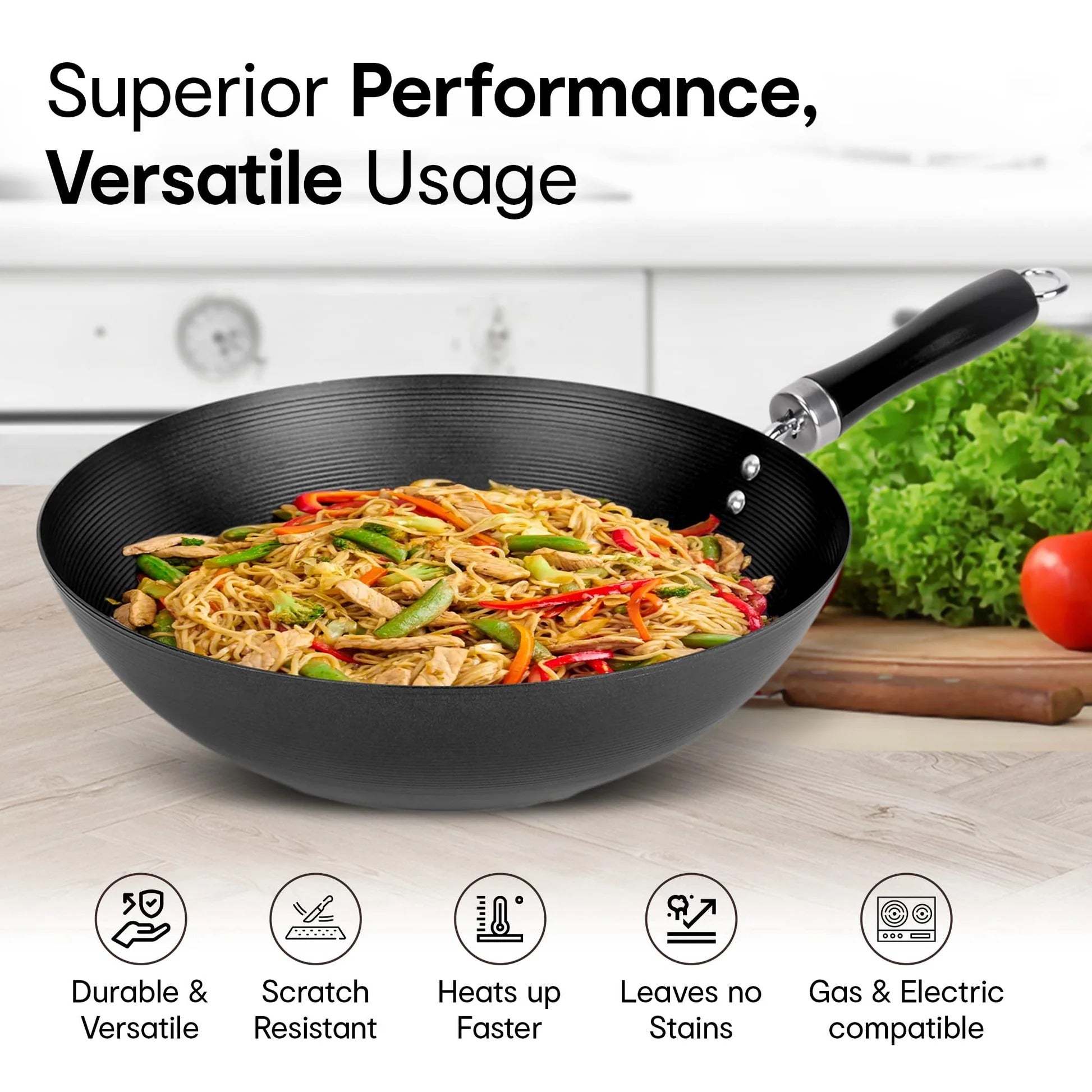 Anko Australia Non-Stick Carbon Steel Frying Pan 30cm Soft-Touch Bakelite Handle PFOA Free