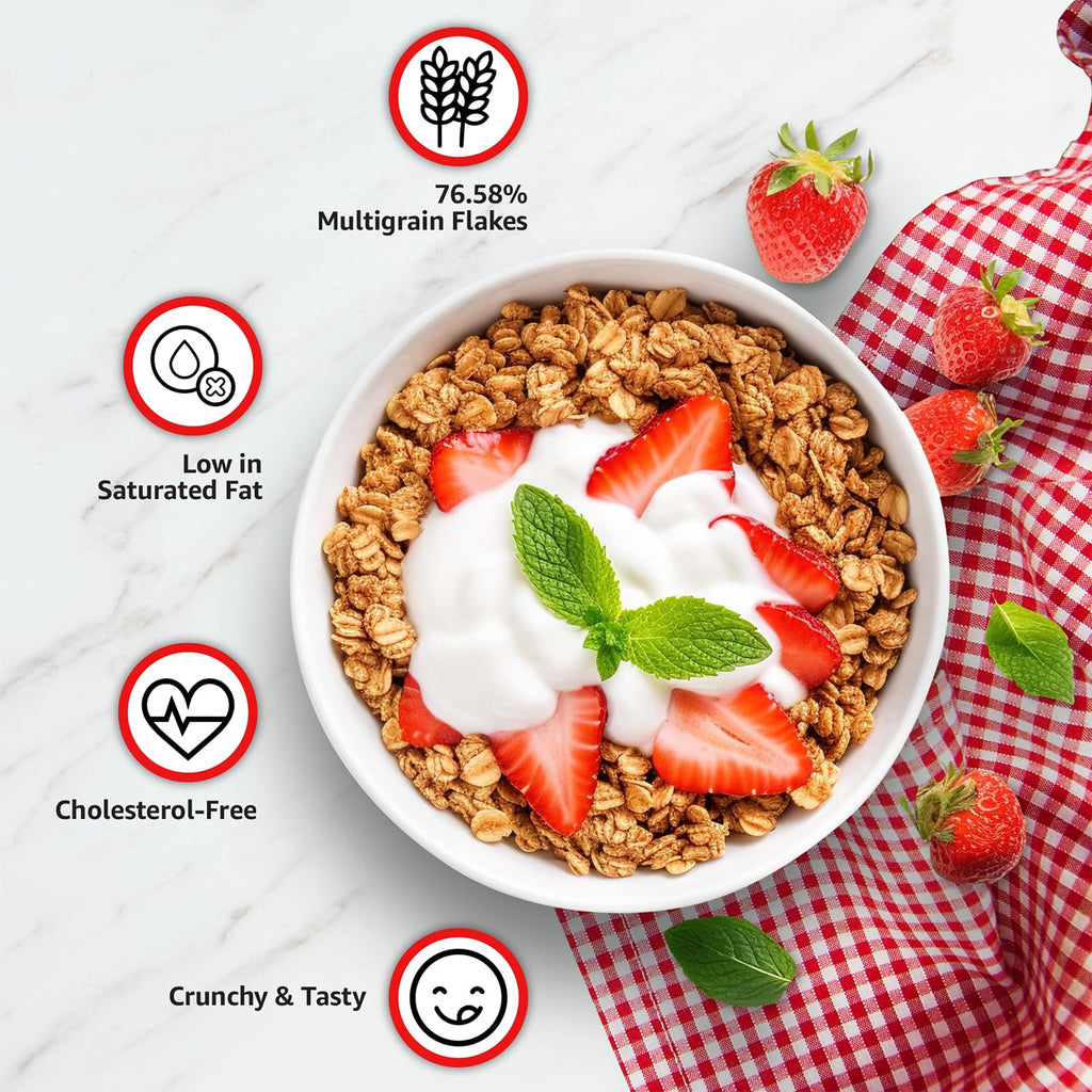 Vedaka Strawberry Muesli | 1 Kg | Jar | Contains 76.58% of Dry Fruits, Nuts and Multigrains | Source of Fiber | Loaded with Strawberries