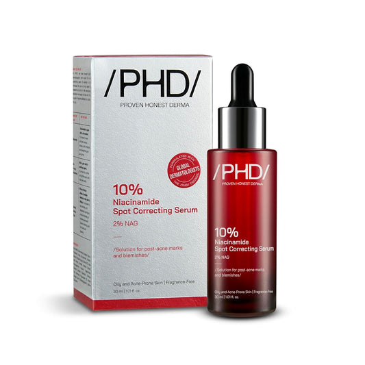/PHD/ 10% Niacinamide Spot Correcting Serum | Niacinamide Serum for Oily Skin, Acne Scars & Enlarged Pores | Face Serum for Acne Prone Skin with 2% NAG | Brightens & Smoothens Skin | Fades Marks, Controls Oil, Removes Blemishes & Pore Care I 30ml