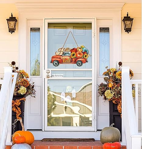 Angel Infinite Hello Fall Pumpkin Welcome Sign Wooden Wall Hanging For Home Decor Yellow (Design11)