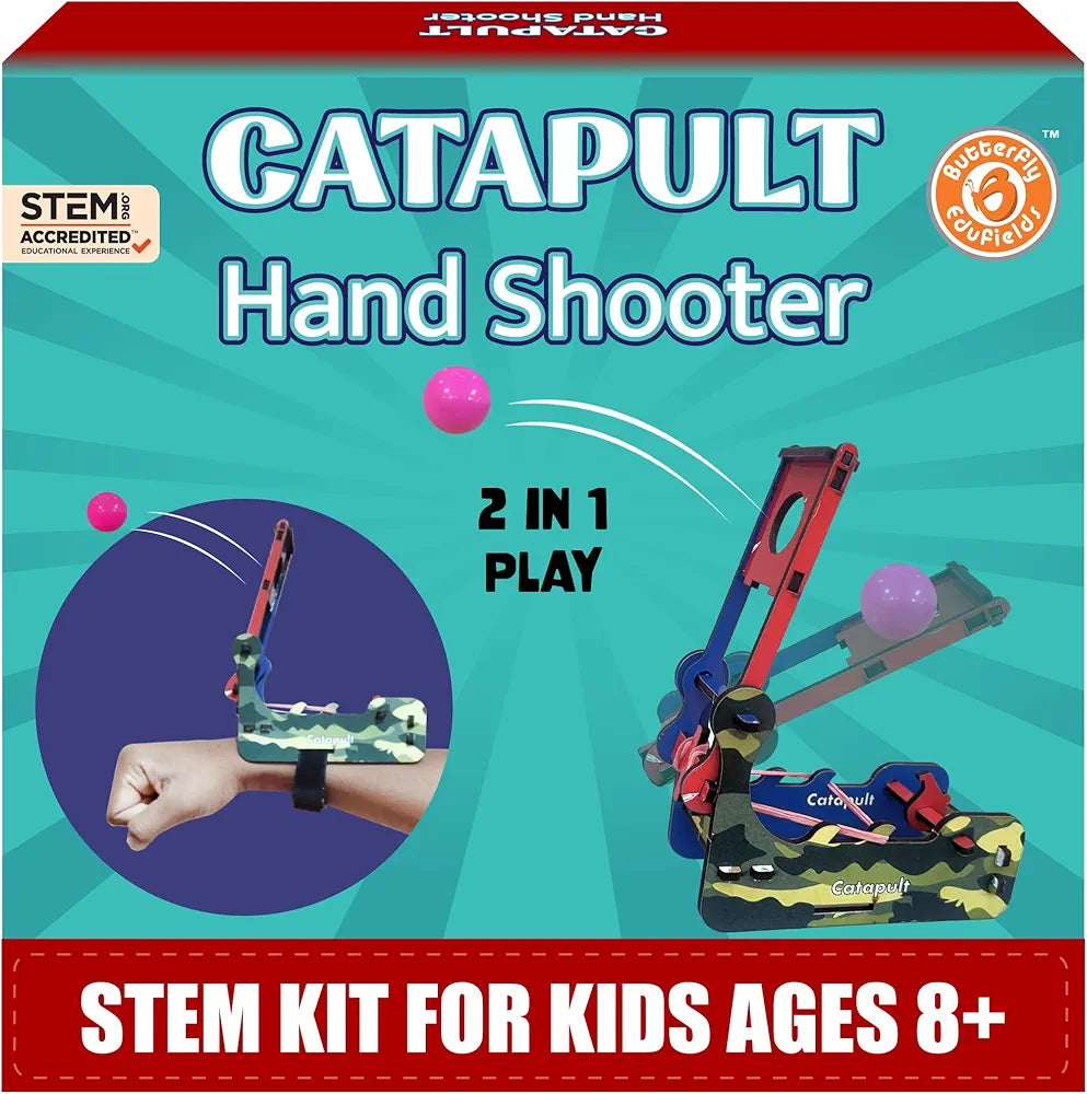Butterfly EduFields DIY Catapult Shooter Science Kit Best Birthday Return Gifts for Kids Ages 8 9 10 11 12 Catapult + Hand Shooter 2in1 Play STEM Toy