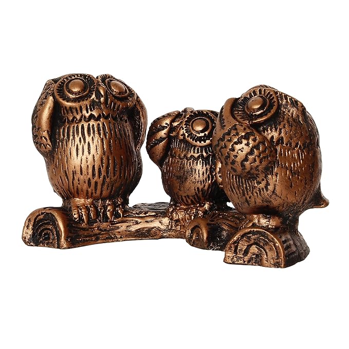 Ecraftindia Handcrafted Polyresin 3 Owl Statues Birds Sitting on Branch Figurine Decorative Showpiece
