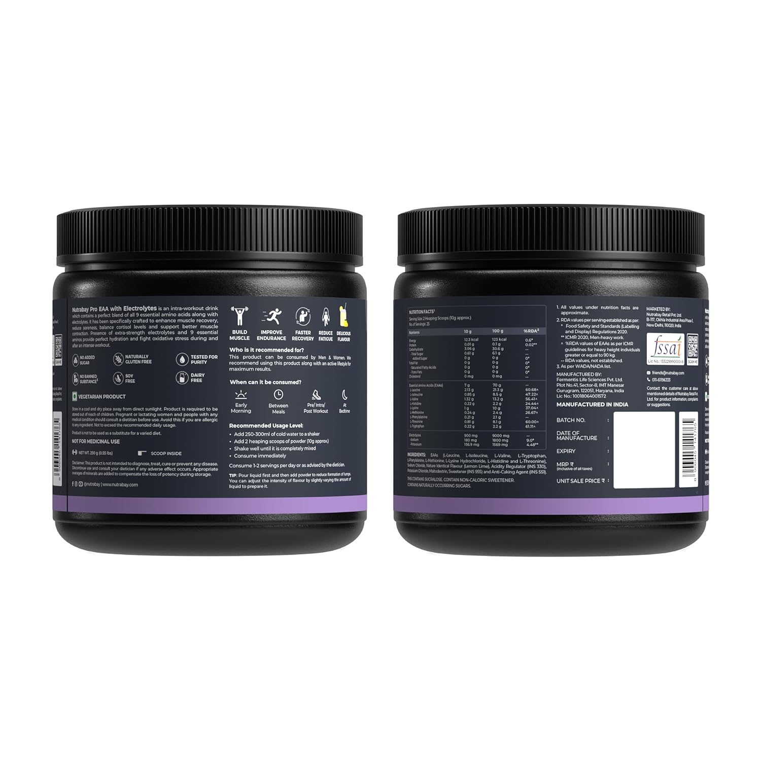 Nutrabay Pro Eaas With Electrolytes (Essential Amino Acids) - Lemon Lime, 250G, Powder, 1 Count, 25 Servings