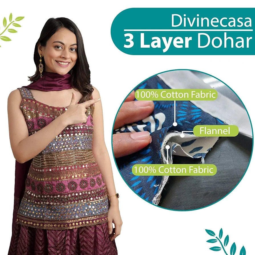 Divine Casa Glace Cotton 120 GSM Reversible Lightweight Printed Double Bed AC Dohar Blanket Quilt Colour Turquoise and Green TC - 120