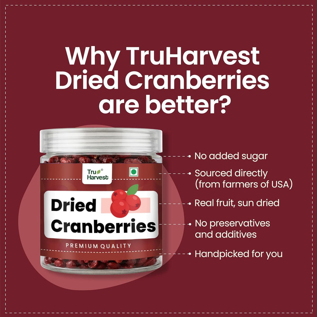 Tru Harvest Premium American Dried whole Cranberries | 150 g PET Jar | No Preservatives | No Artificial Colour | Rich in Antioxidants & Fiber | Ideal for Baking, oatmeal, Salads & Snacking |