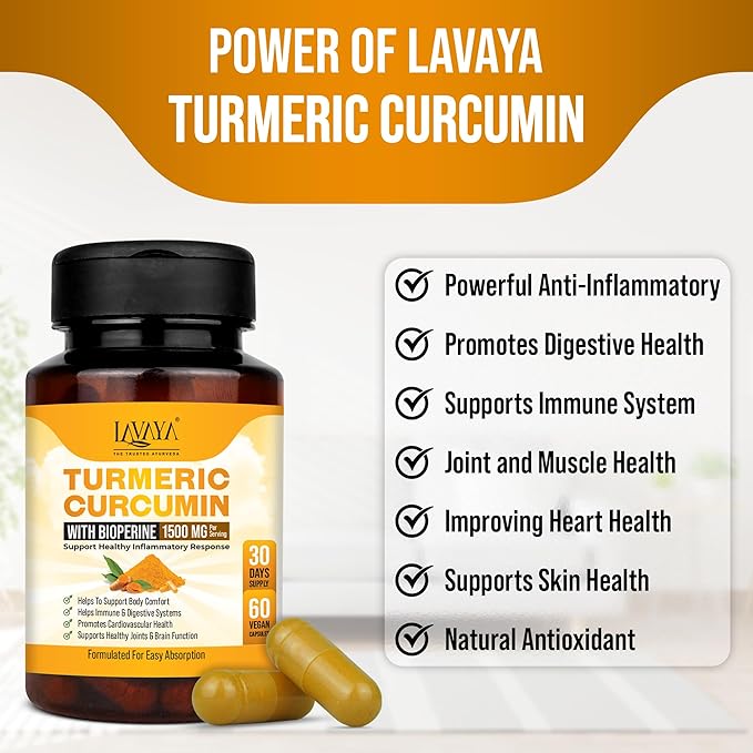 Lavaya Turmeric Curcumin Capsules for Men & Women with Bioperine 1500 mg - 60 caps