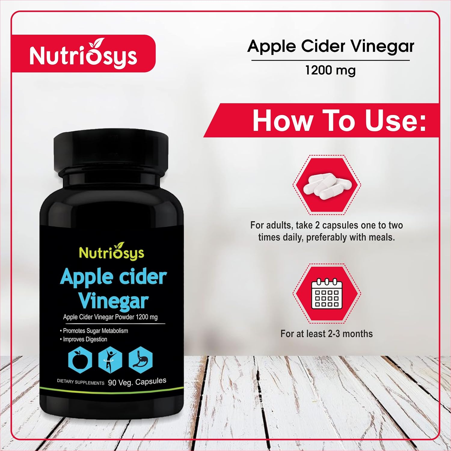 Nutriosys Apple Cider Vinegar 1200mg - 90 Veg Capsules (Pack of 1)