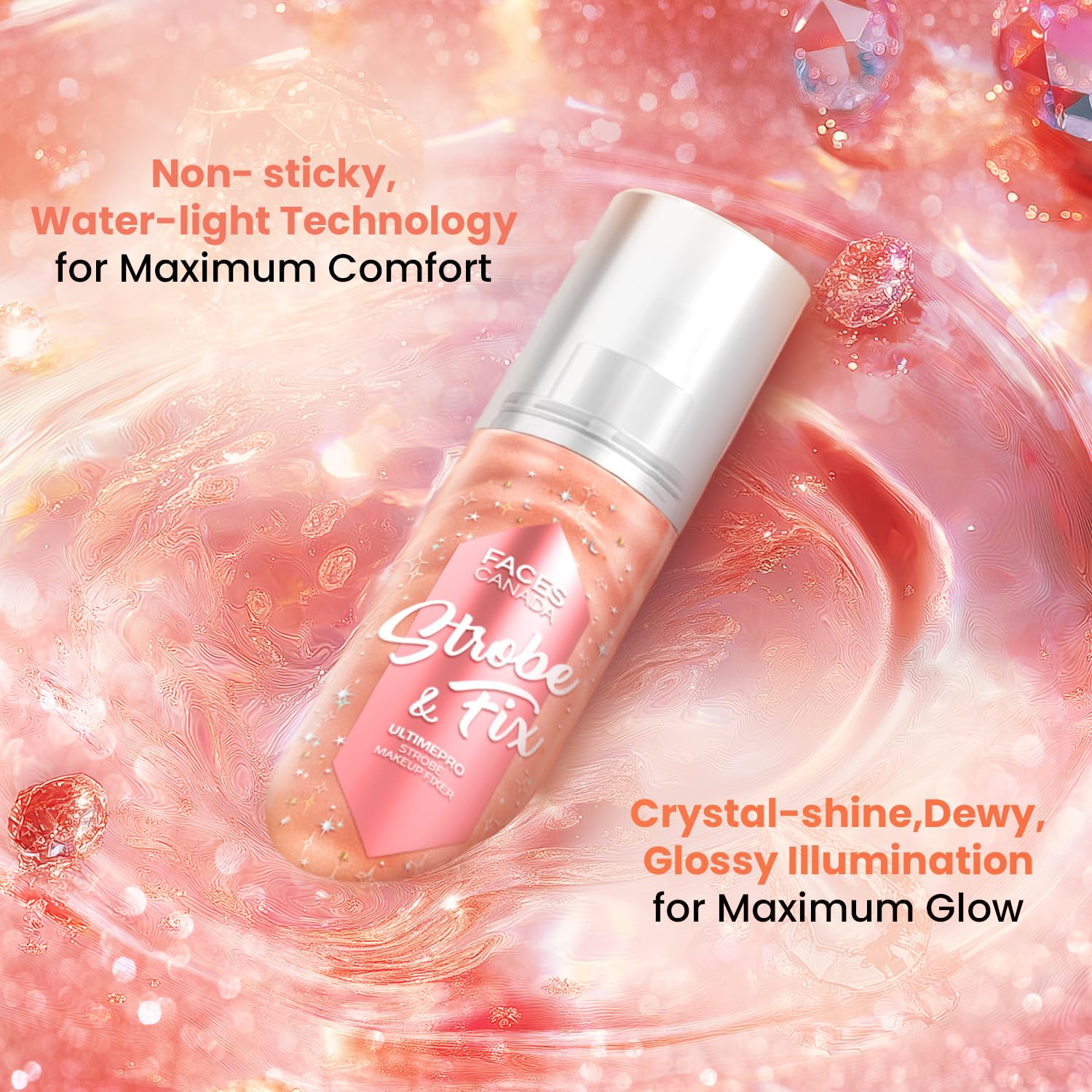 FACES CANADA Ultime Pro Strobe Makeup Fixer Mini - Rose Gold, 50 ml | 12HR Long Lasting Makeup Setting Spray | Dewy Shimmery Glow Finish | Hydrating, Non-Sticky | Waterproof, Transferproof & Alcohol-Free