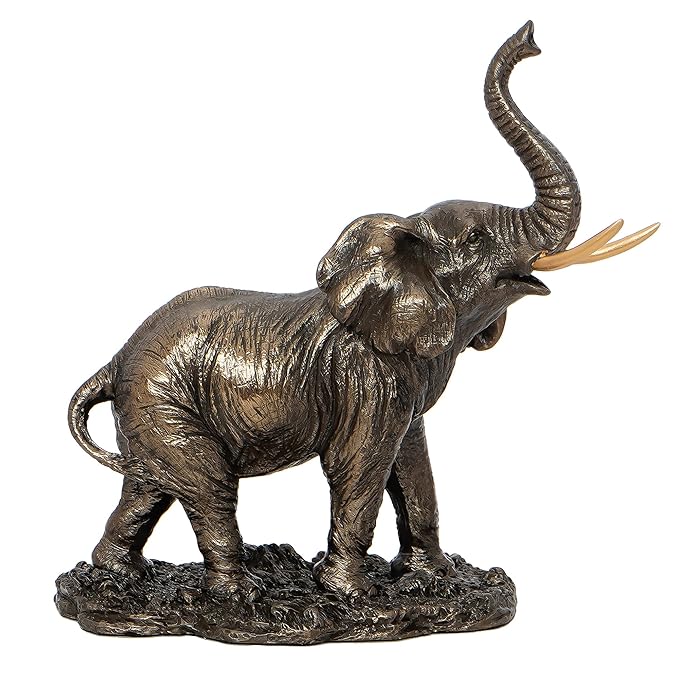 Ecraftindia Handcrafted Polyresin and Bronze Trunk Up Elephant Statue Animal Figurine Decorative Showpiece