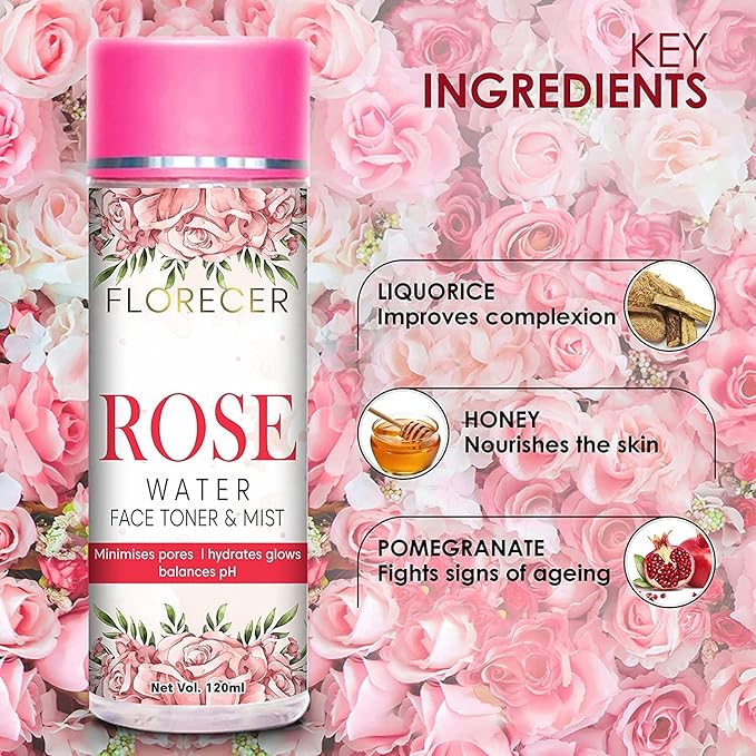 Florecer Rose Water For Face with No Paraben for Cleansing and Toning - 120 ml