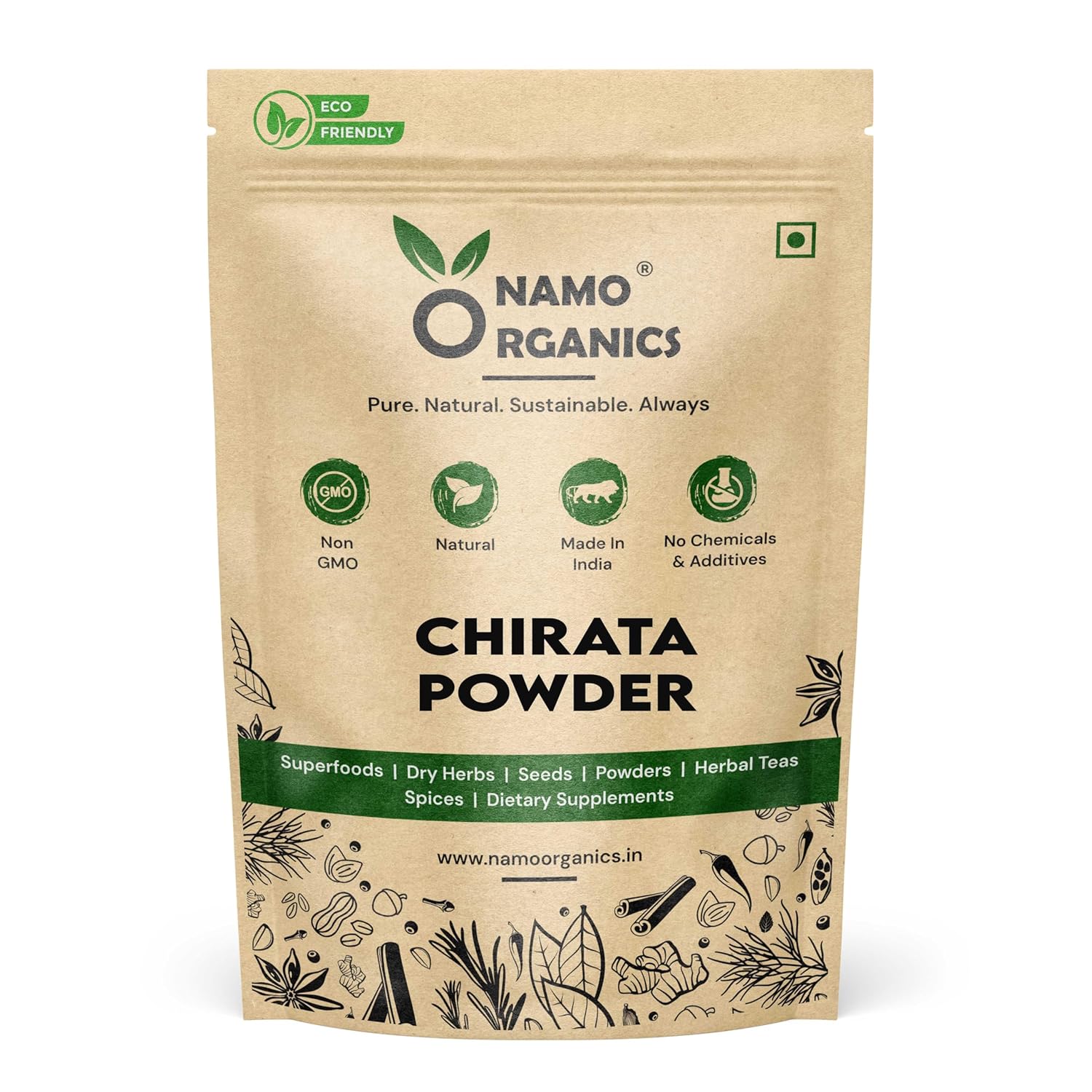 Namo Organic Chirata powder - 150 gram - chirayata Powder - Double Filtered - No additives, Pure & Natural chirata, bitter stick
