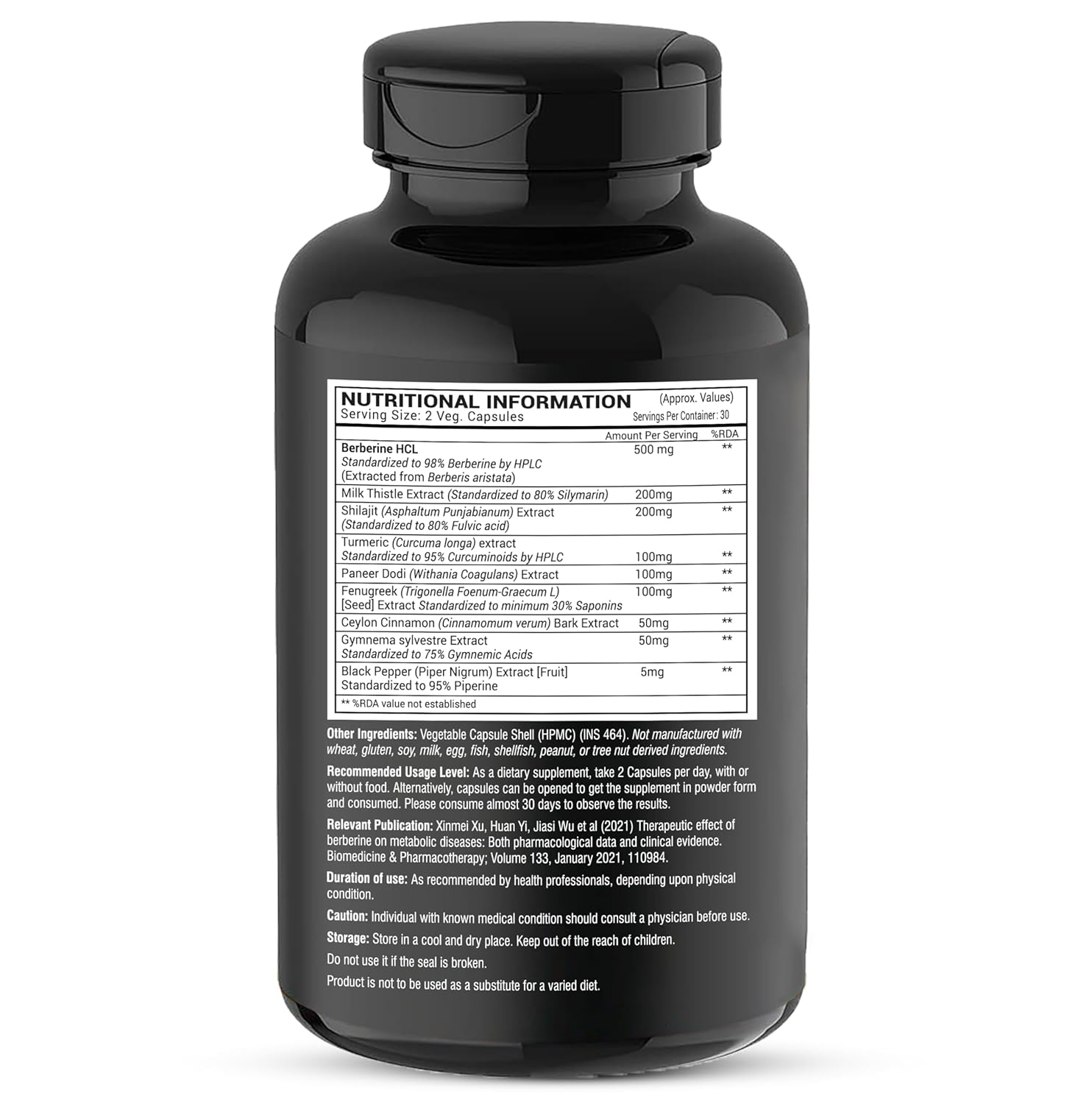 GREENDORSE Berberine HCl 98% - 8 IN 1 GDA Formulation- With Milk Thistle, Gymnema Slyvestre, Ceylon Cinnamon, Indian Rennet (Paneer Dodi), Turmeric, Shilajit, Fenugreek etc | Support Blood Sugar, Liver, Lower Cholesterol, PCOS supplement- 60 Veg Capsules