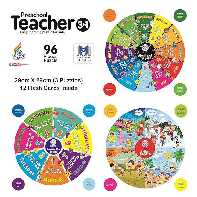 Preschool Teacher 3 in 1 | a Perfect Early Learner Jigsaw Puzzle for Kids | Learn More About Days of the Week, Months of the Year