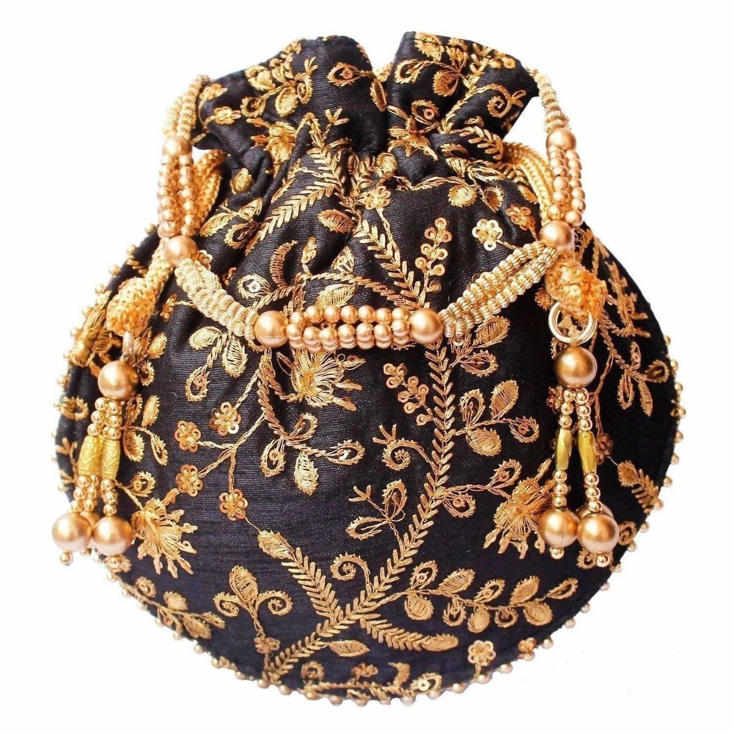 Ethnic Clutch Silk Potli Batwa Pouch Bag with Metal Bead work Gift