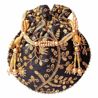 Ethnic Clutch Silk Potli Batwa Pouch Bag with Metal Bead work Gift