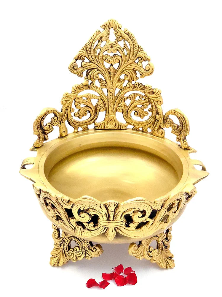 Two Moustaches 10.5 Inches Ethnic Design Brass Urli Traditional Bowl Decor Showpiece
