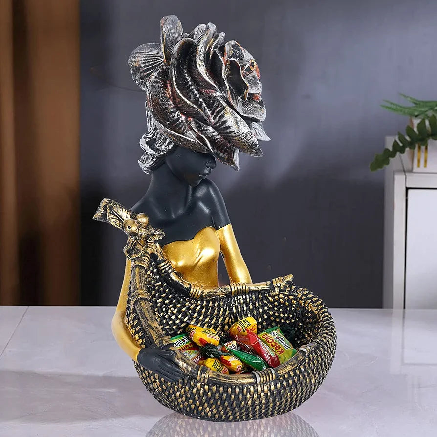 Zart Resin African Tribal Lady with Basket Showpiece for Home Decor