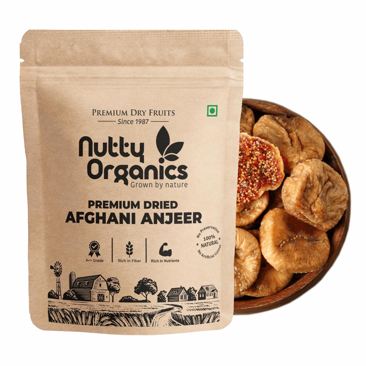 NUTTY ORGANICS Premium Dried Afghani Anjeer| Rich in Fiber | Rich in Nutrients | Packed with Fiber & Nutrients for a Healthier, Happier You | Anjeer Dry Fruit