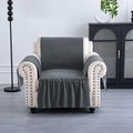Kuber Industries Soft Velvet Quilted Single Seater Sofa Cover with Pocket Arms Frill Grey