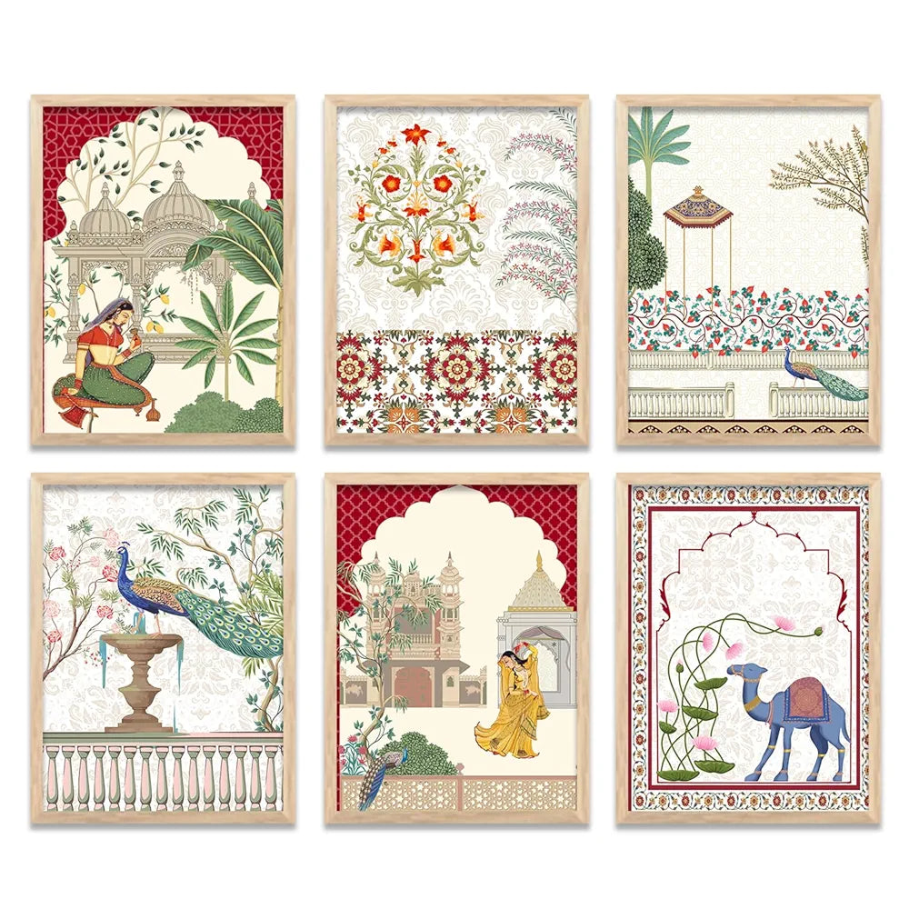 Kotart Pichwai Art Painting Framed Wall Painting Traditional Indian Wall Art Madhubani Paintings set of 6 B