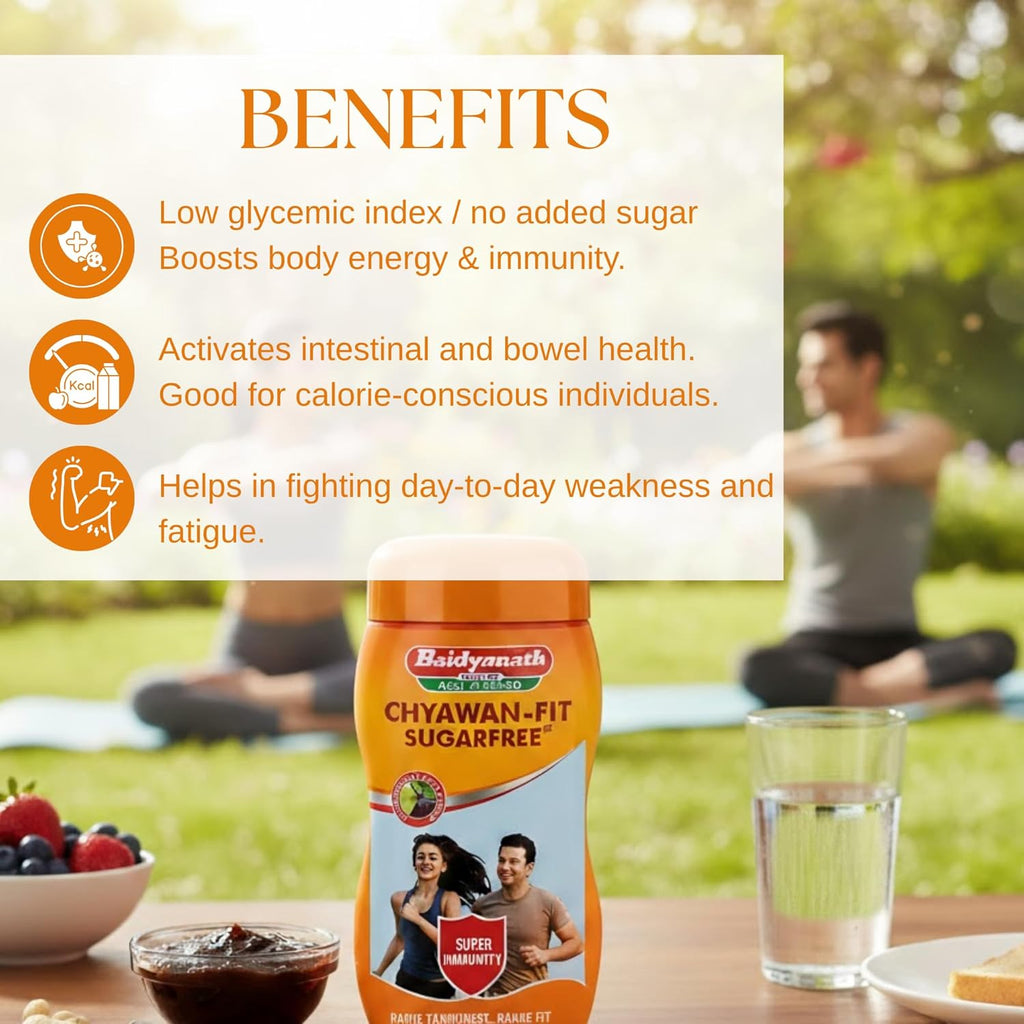 Baidyanath Jhansi Chyawan-fit Sugarfree Chyawanprash 1 Kg Enriched With Ashwagandha, Amla & Kesar, 35 Ayurvedic Herbs Boosts Physical Strength, Energy & Immunity