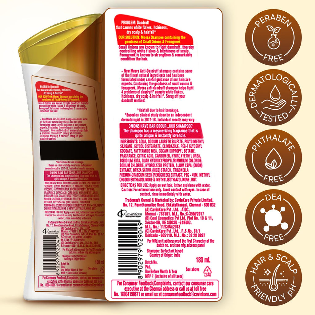 Meera Anti-Dandruff Shampoo, With Small Onion and Fenugreek, 180 ml