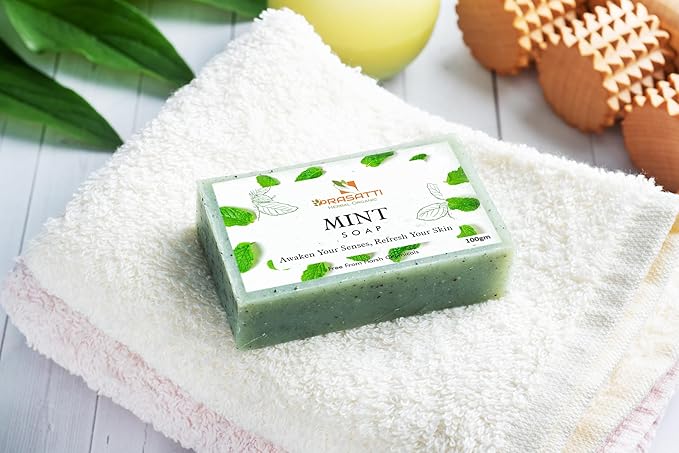 Prasatti Herbal Organic Cool Mint Bathing Soap for Removing Dirt & Impurities - 100 Gms | Pack of 2