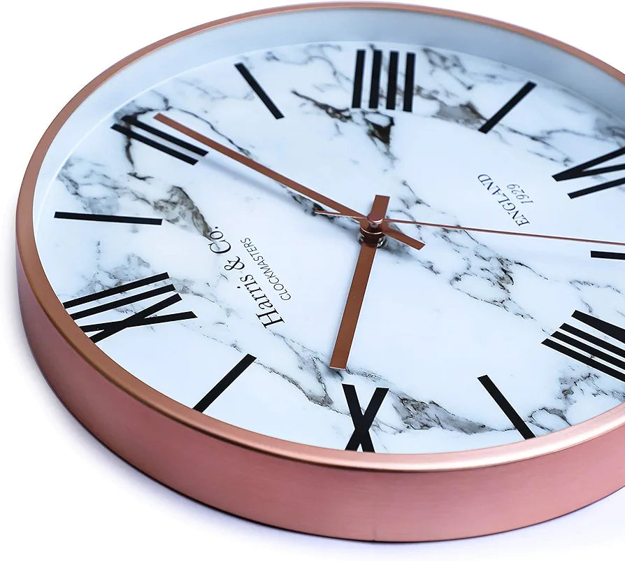 Harris & Co. Clockmasters Luxury Wall Clock Marble Design - 12 Inch  -Analog