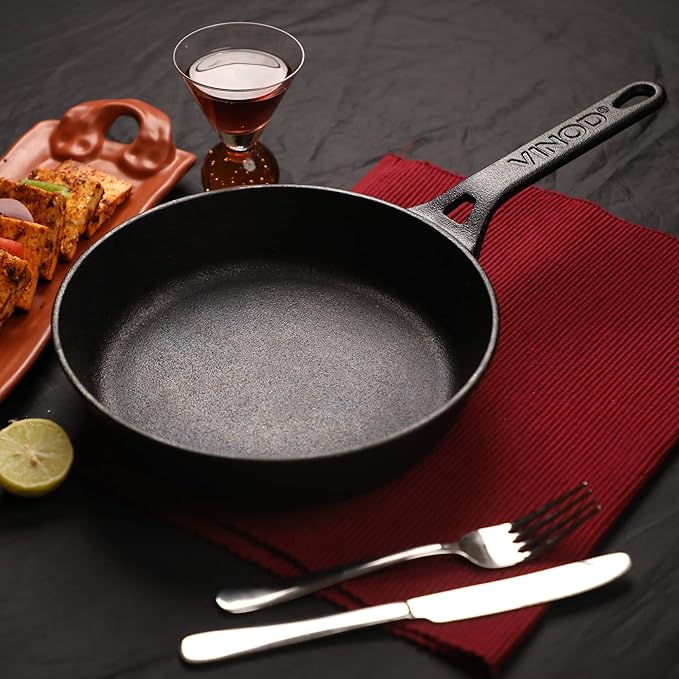 Vinod Legacy Pre Seasoned Cast Iron/Loha Frypan - 24 cm | Naturally Non Stick Skillet Pan for Frying