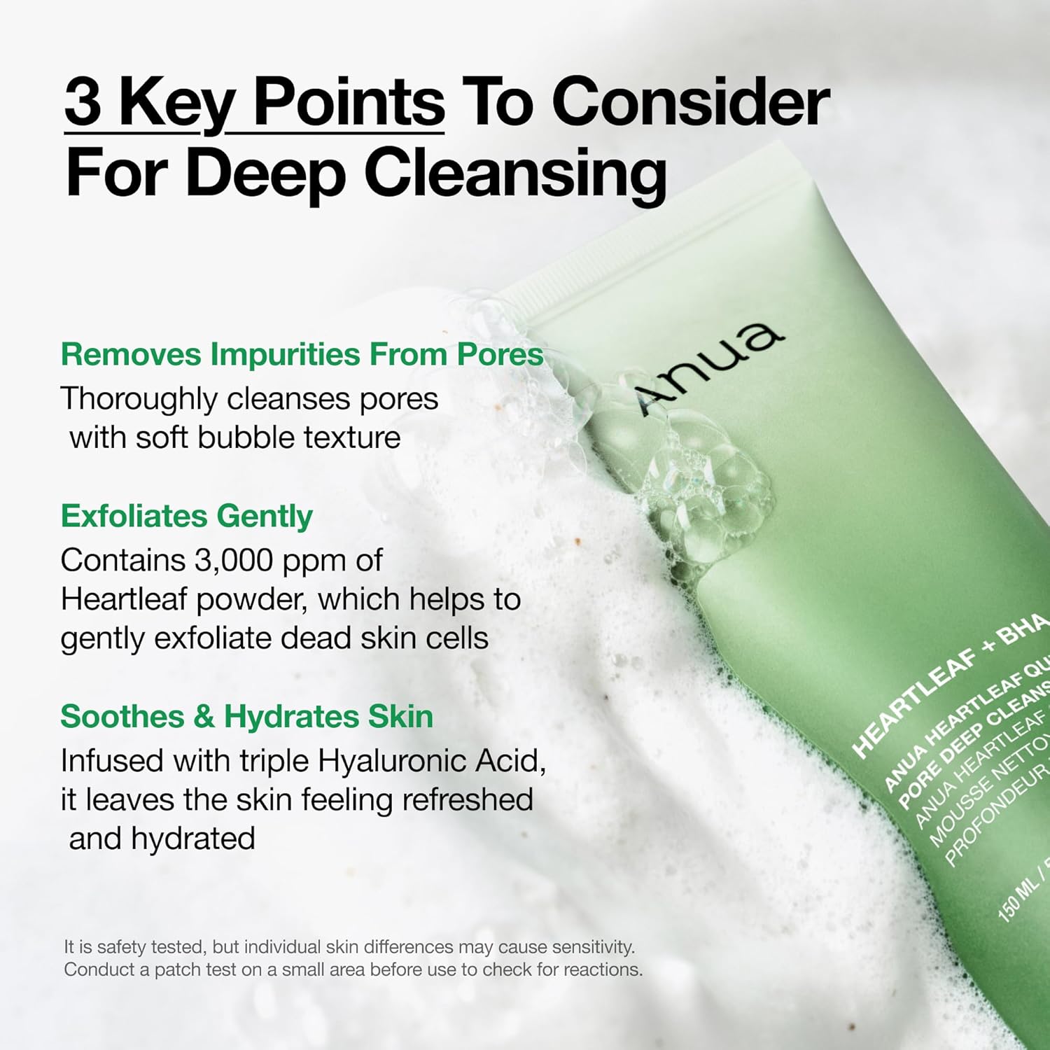 Anua Heartleaf Quercetinol Pore Deep Cleansing Foam, Facial Cleanser, for Double Cleansing, BHA, Hyaluronic Acid, Glycerin, Face Wash, Blackhead Remover, Korean Skincare (150ml)